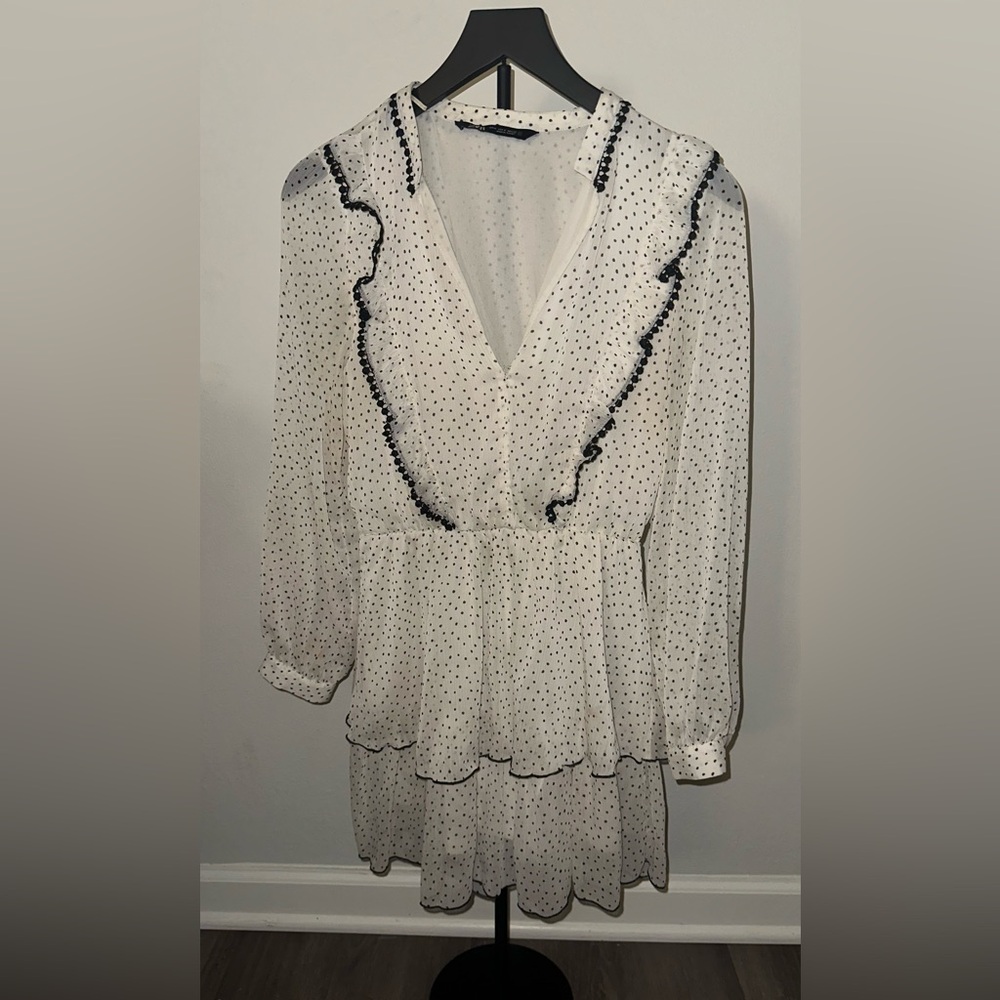 Stylish White Dress with Black Dots
